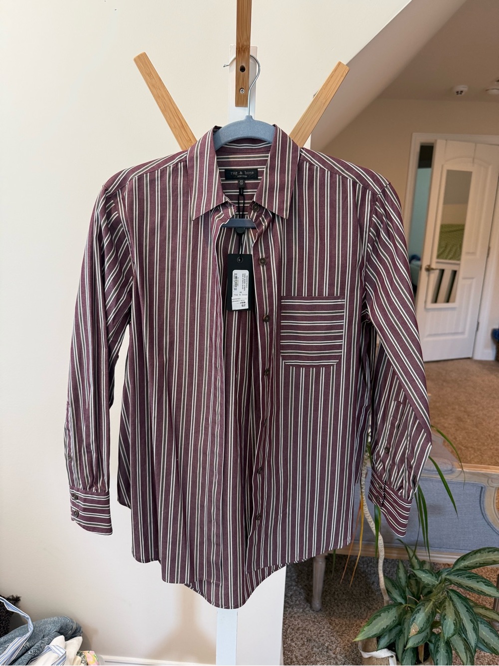 Rag& bone Striped Button-Up Shirt - Burgundy/White